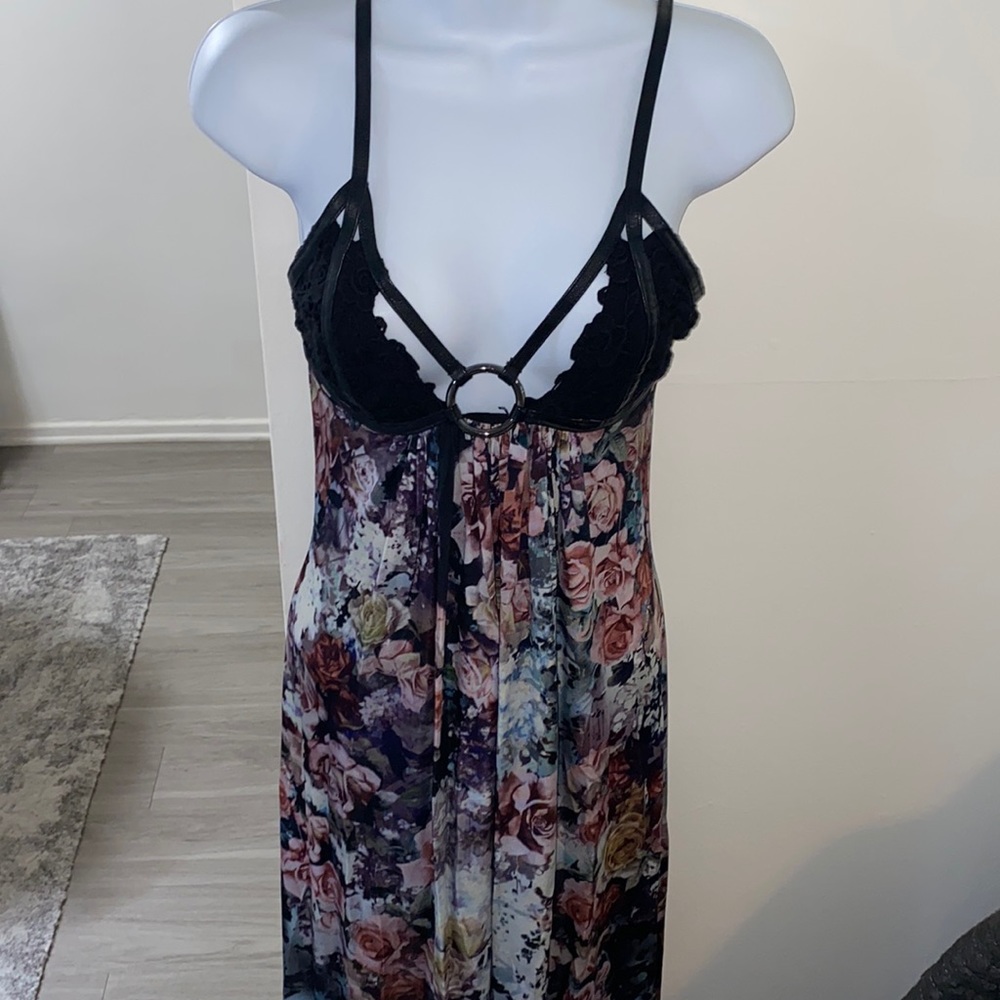 Sky Brand Strappy Floral Crochet Maxi Dress